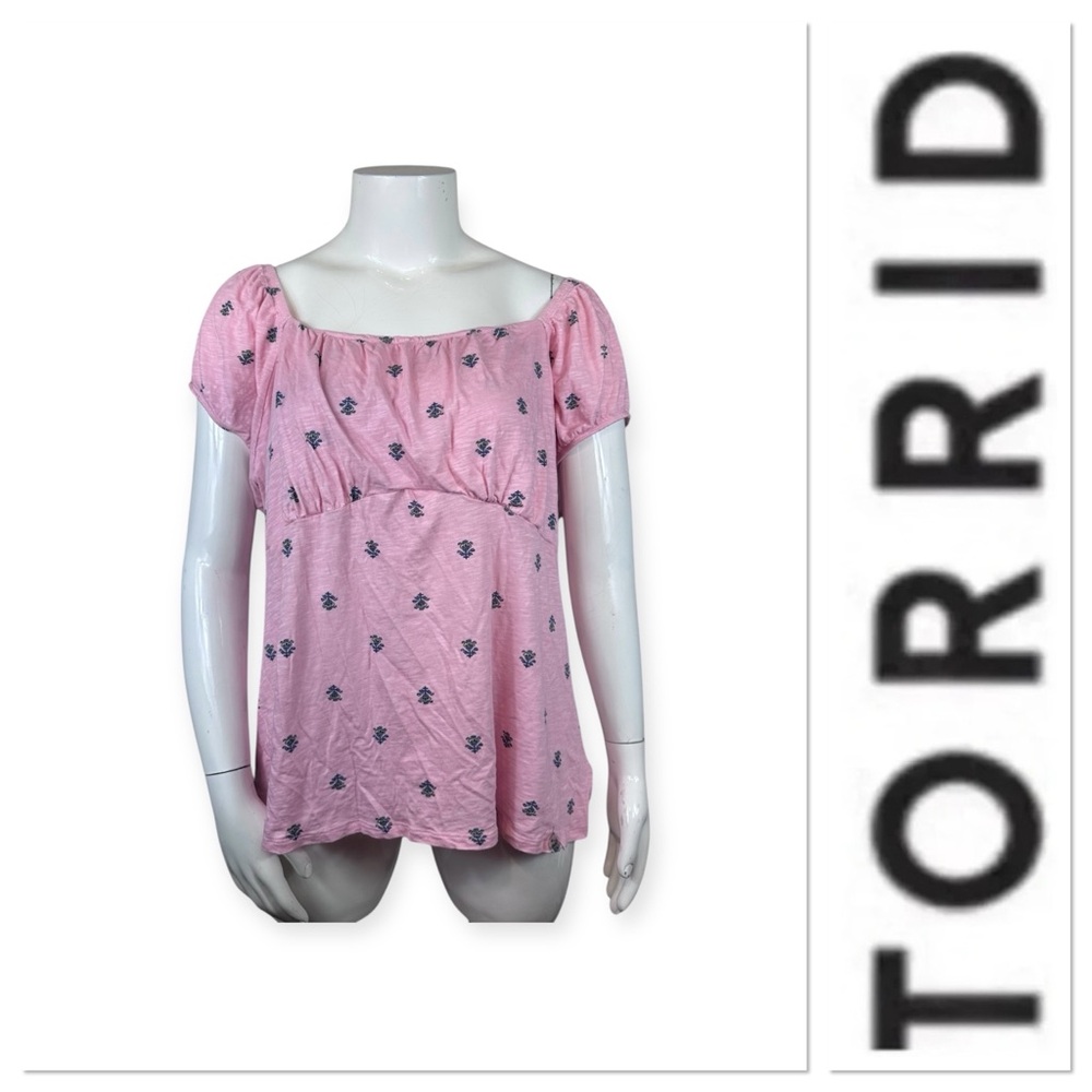 Torrid Pink Puff Sleeve Smocked Blouse